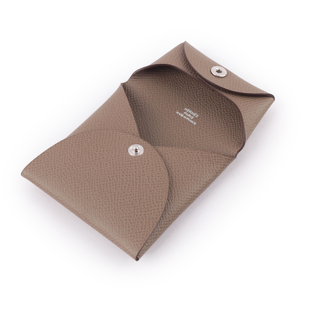 【HERMES】Bastia Epsom皮 方形釦式零錢包(象灰色)