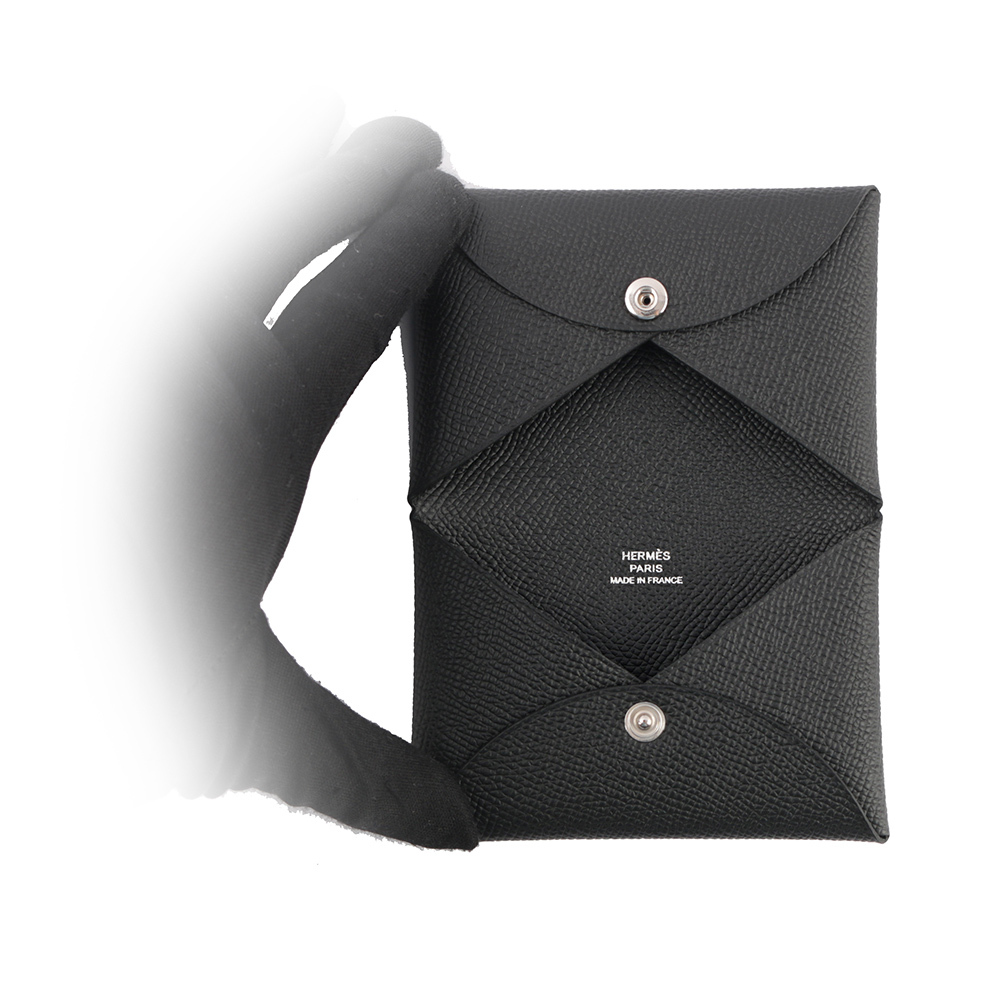 【HERMES】Calvi Epsom皮釦式名片/卡片夾(黑色)