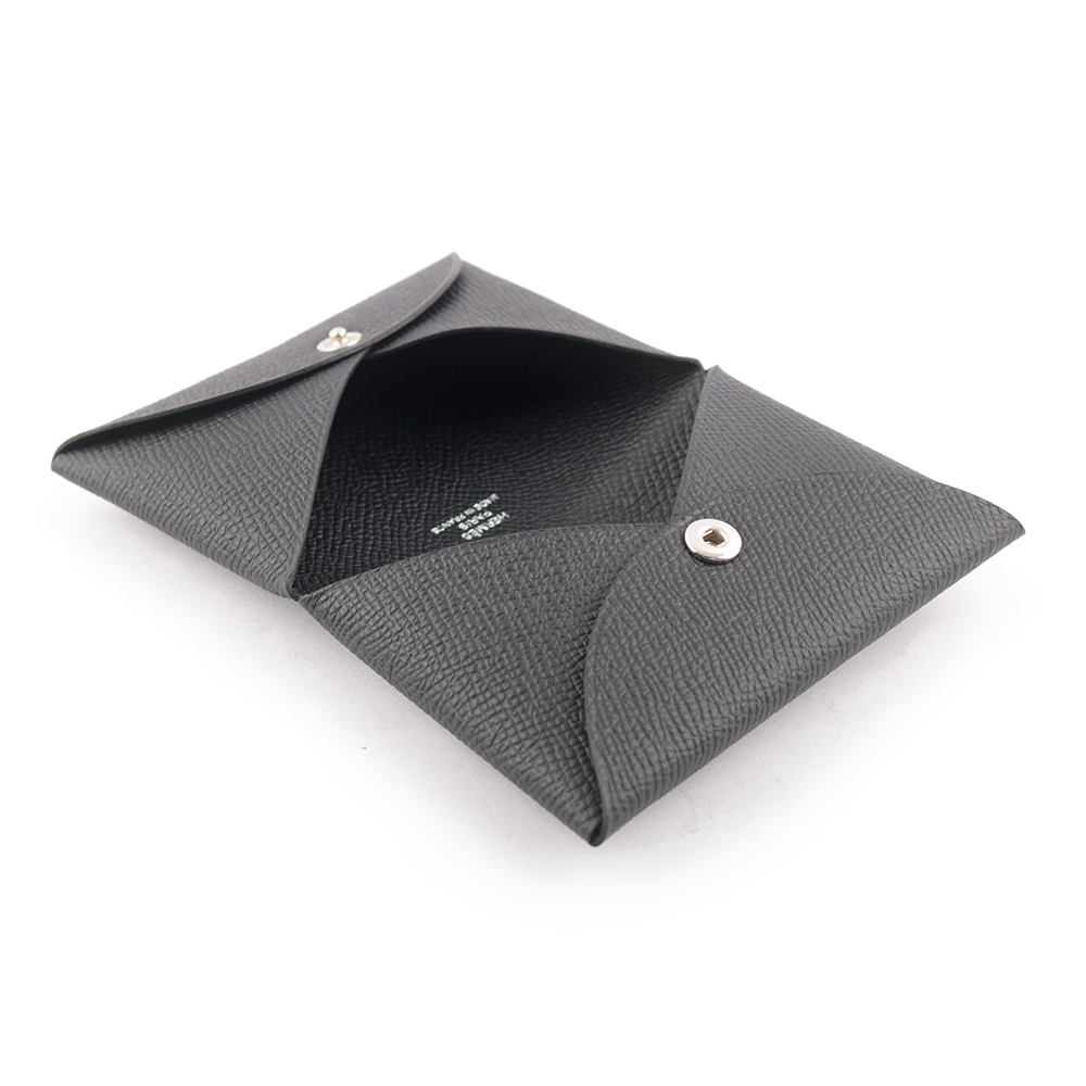 【HERMES】Calvi Epsom皮釦式名片/卡片夾(黑色)