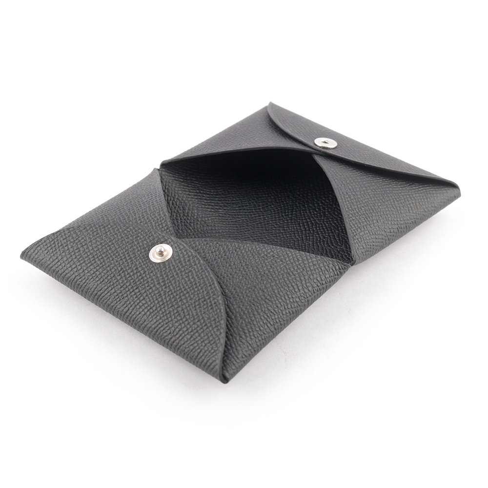 【HERMES】Calvi Epsom皮釦式名片/卡片夾(黑色)