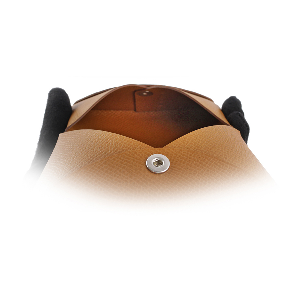 【HERMES】Calvi Epsom皮釦式名片/卡片夾(金棕色)