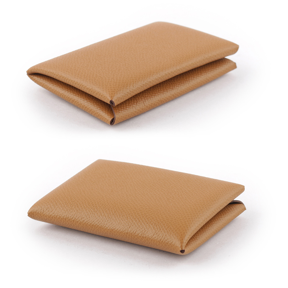 【HERMES】Calvi Epsom皮釦式名片/卡片夾(金棕色)