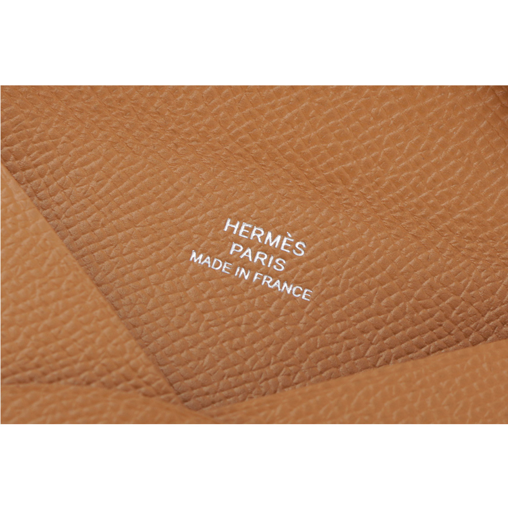 【HERMES】Calvi Epsom皮釦式名片/卡片夾(金棕色)