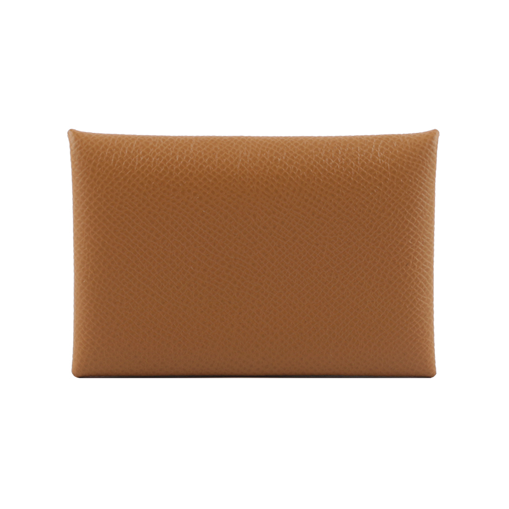 【HERMES】Calvi Epsom皮釦式名片/卡片夾(金棕色)