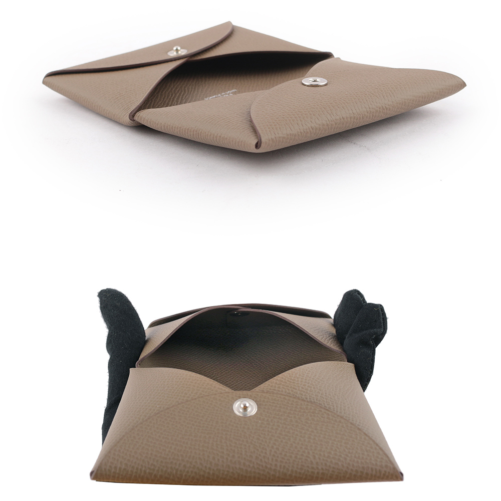 【HERMES】Calvi Epsom皮釦式名片/卡片夾(大象灰)