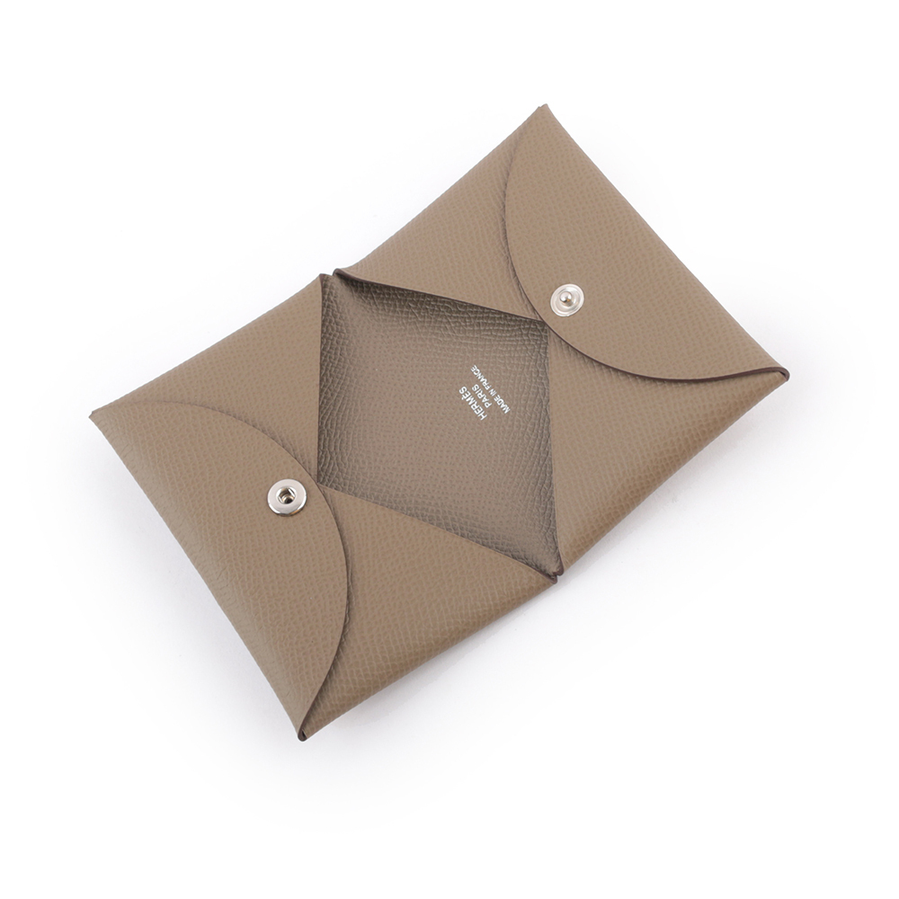 【HERMES】Calvi Epsom皮釦式名片/卡片夾(大象灰)