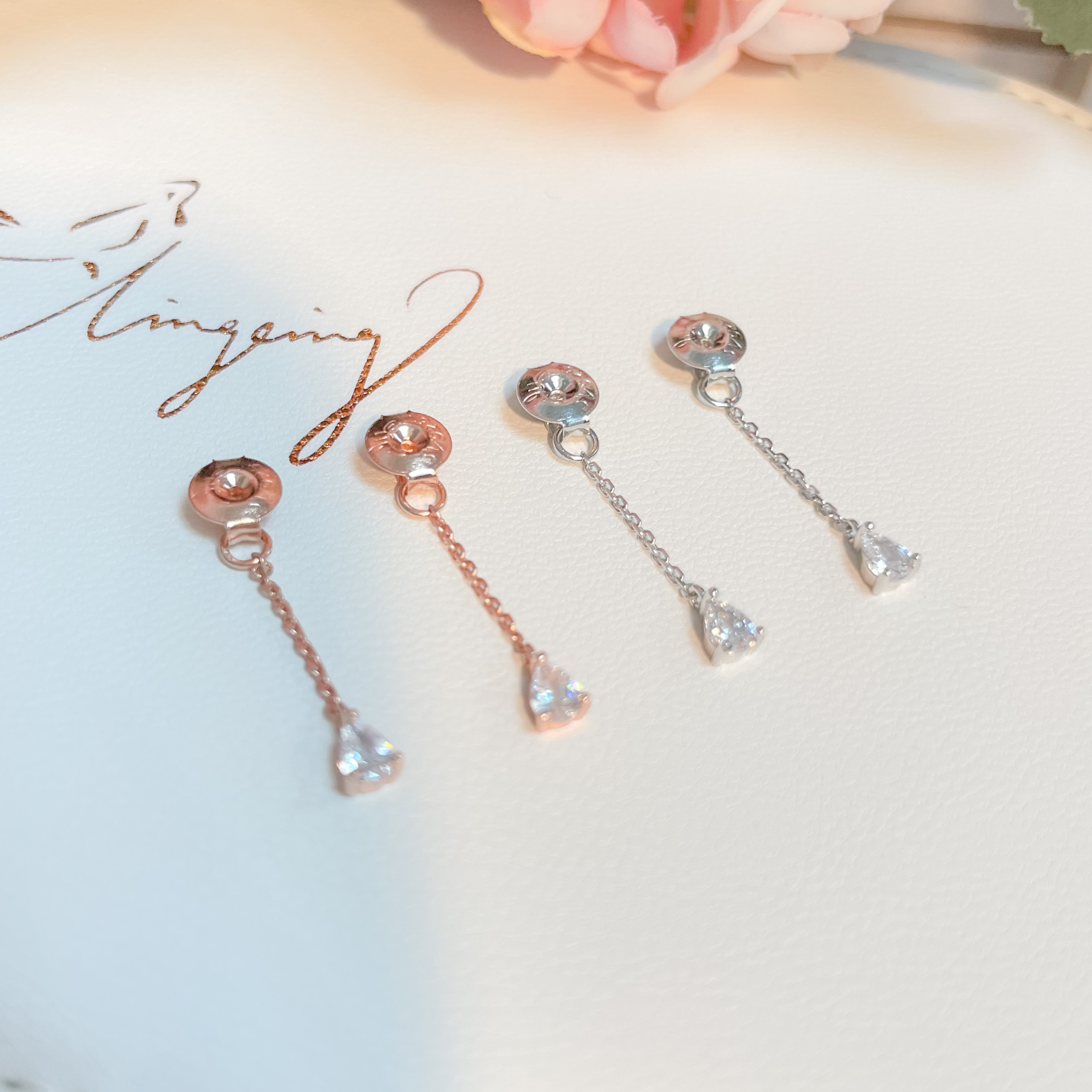 | 925純銀・ 厚鍍白金・ 厚鍍玫瑰金 | 長款耳環托 （白色/粉色/藍色）