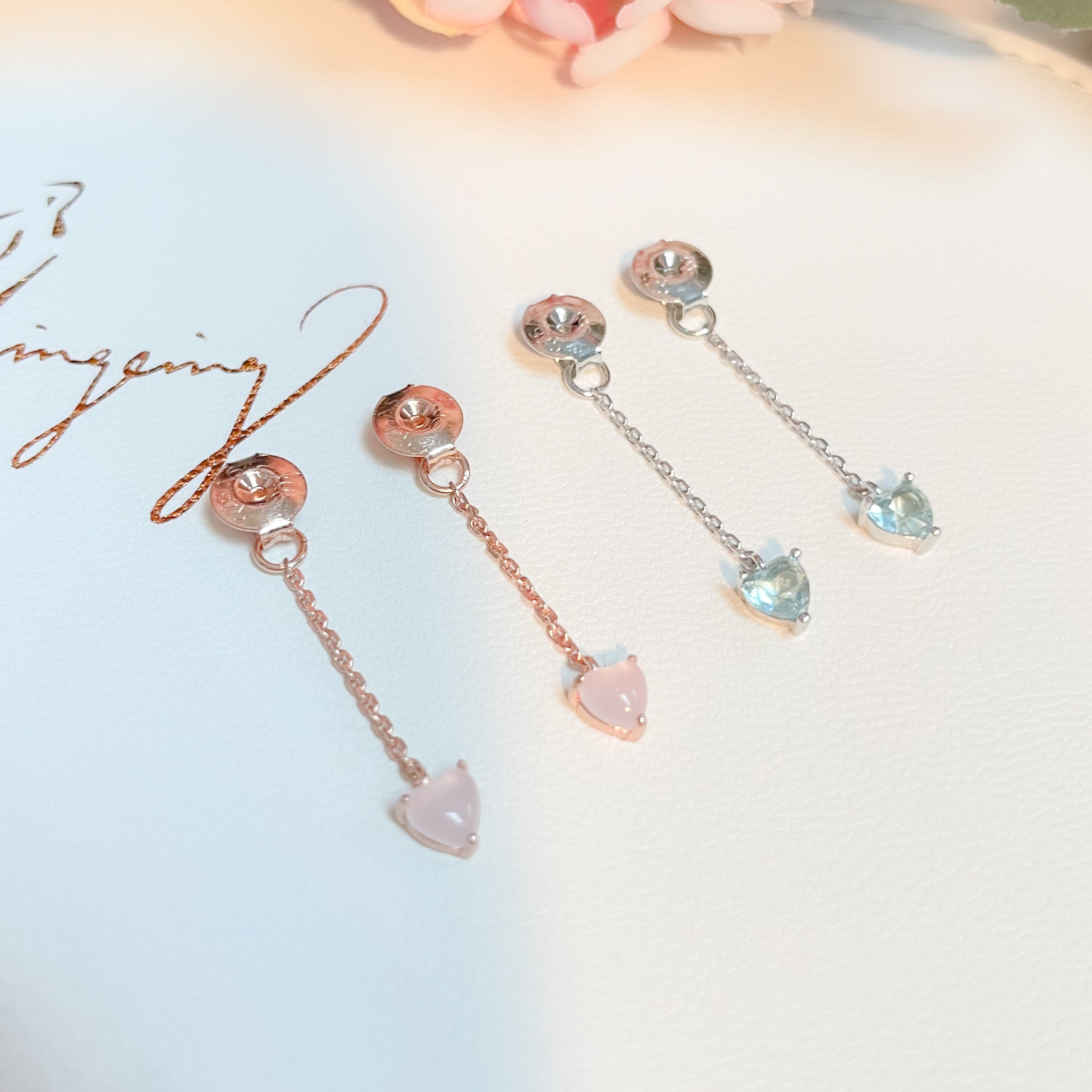 | 925純銀・ 厚鍍白金・ 厚鍍玫瑰金 | 長款耳環托 （白色/粉色/藍色）