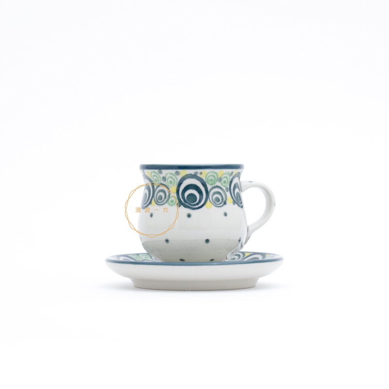 濃縮咖啡杯 杯盤組 100ml-綠黃 孔雀眼