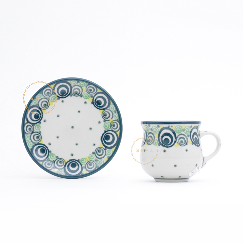 濃縮咖啡杯 杯盤組 100ml-綠黃 孔雀眼