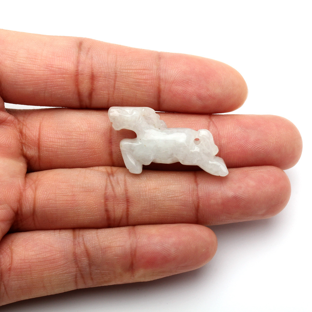 【雅紅珠寶】天然白翡翠玉項鍊-十二生肖-馬-一馬當先-A0124