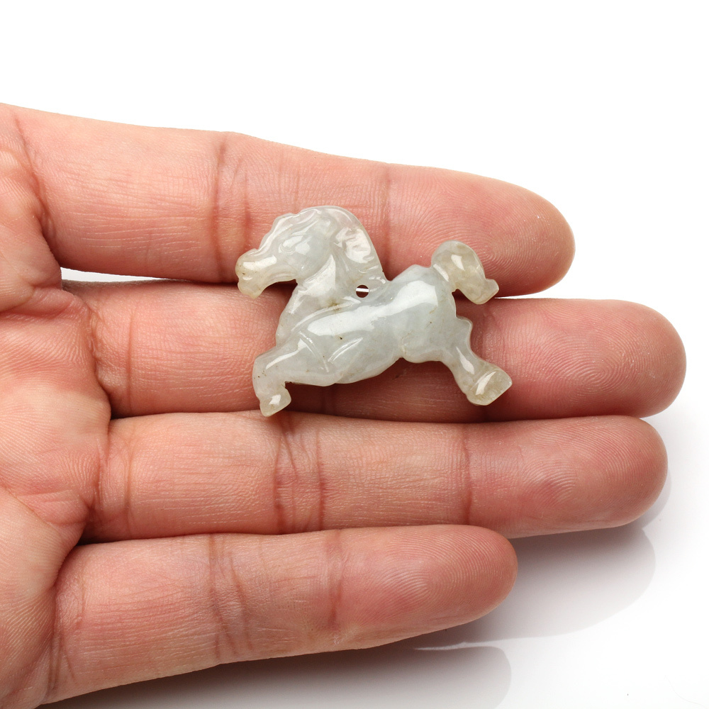 【雅紅珠寶】天然白翡翠玉項鍊-十二生肖-馬-萬馬奔騰-A0126