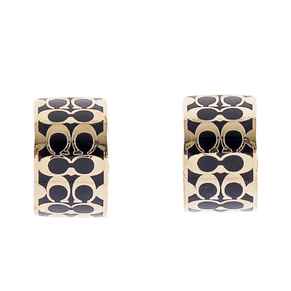 【COACH 】CC Logo 滿版琺瑯環狀耳環