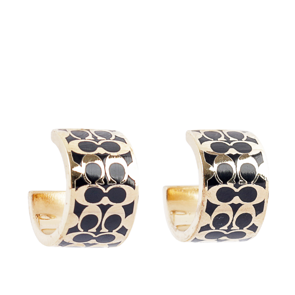 【COACH 】CC Logo 滿版琺瑯環狀耳環