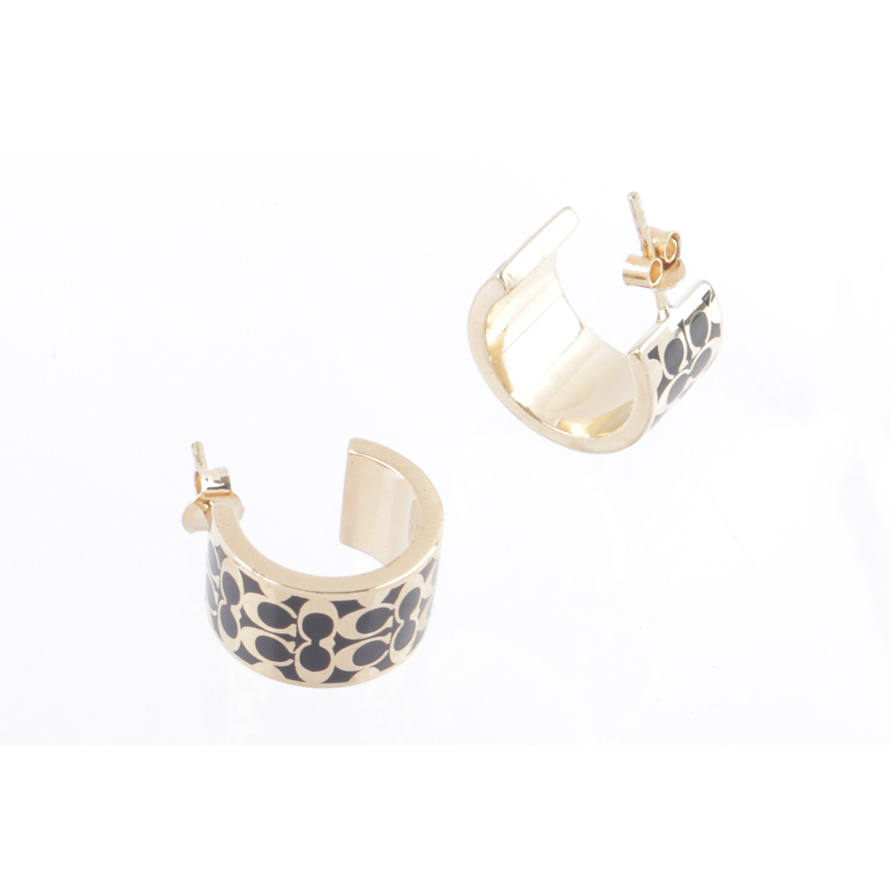 【COACH 】CC Logo 滿版琺瑯環狀耳環(金色/黑色)