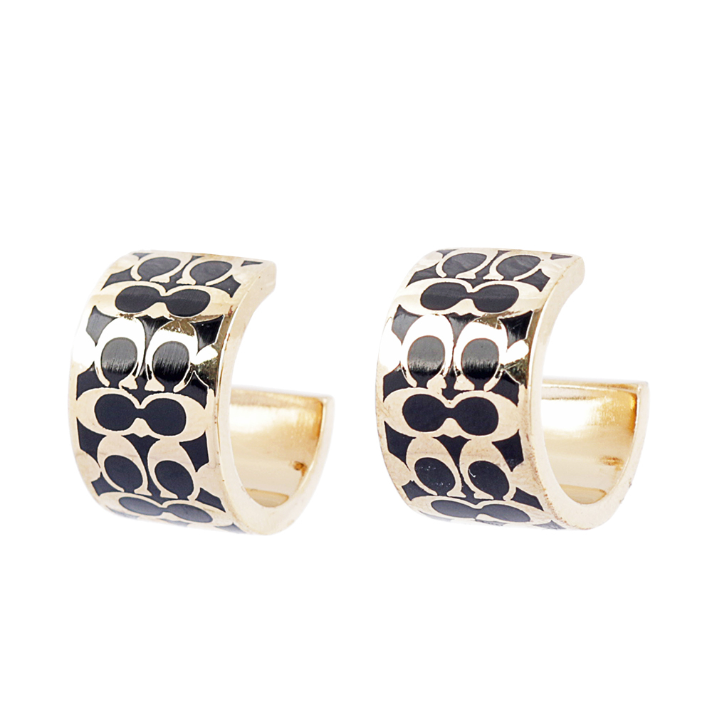 【COACH 】CC Logo 滿版琺瑯環狀耳環(金色/黑色)