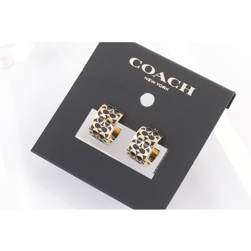 【COACH 】CC Logo 滿版琺瑯環狀耳環(金色/黑色)