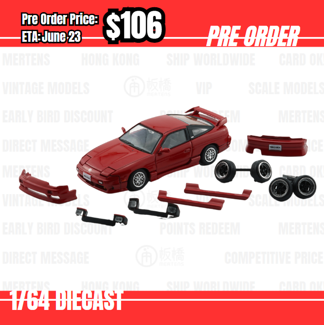 Pre Order-$106 BM Creations 1:64 Nissan Silvia 180SX - RED (RHD) [OD31/05]