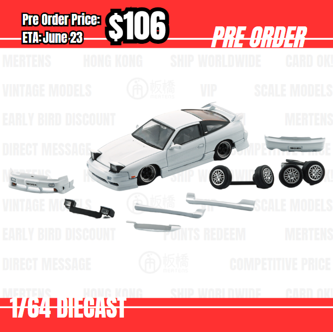 Pre Order-$106 BM Creations 1:64 Nissan Silvia 180SX - White (RHD) [OD31/05]
