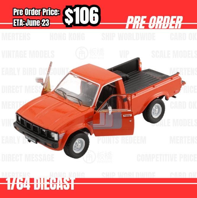 Pre Order-$106 BM Creations 1:64 Toyota 1980 Hilux N60, N70 -Orange (RHD) [OD31/05]