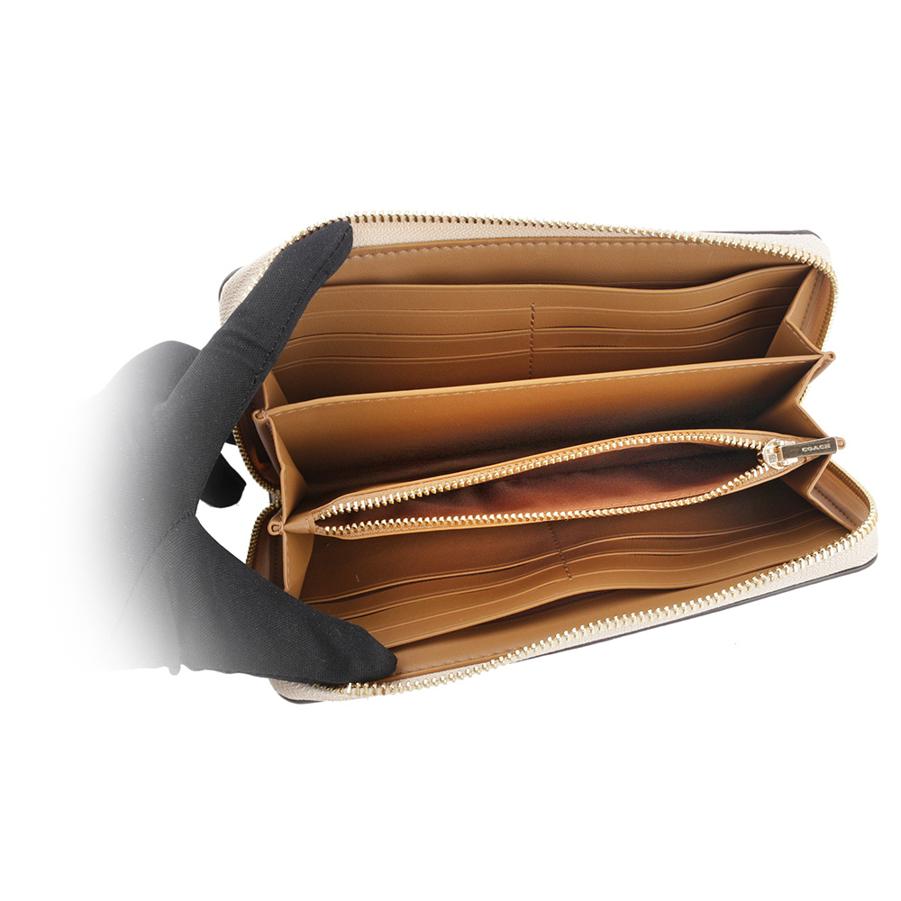 【COACH】Monogram 塗層帆布附提把ㄇ形拉鍊長夾(白色)