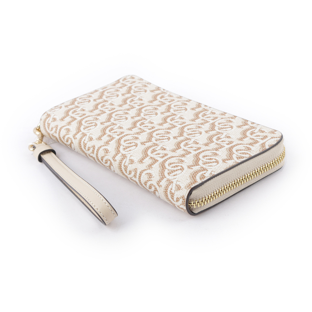 【COACH】Monogram 塗層帆布附提把ㄇ形拉鍊長夾(白色)