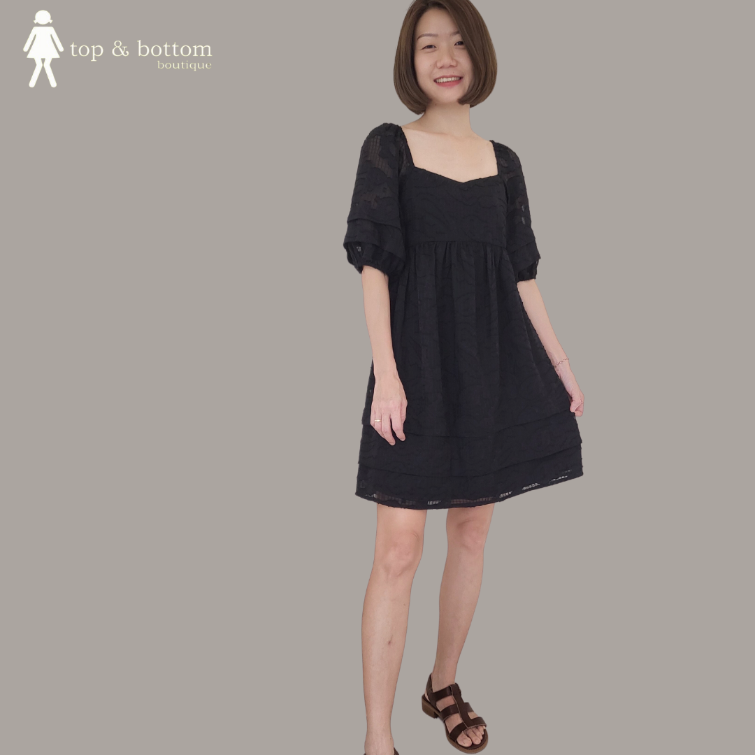 PUFF SLEEVE LACE BABY DOLL DRESS