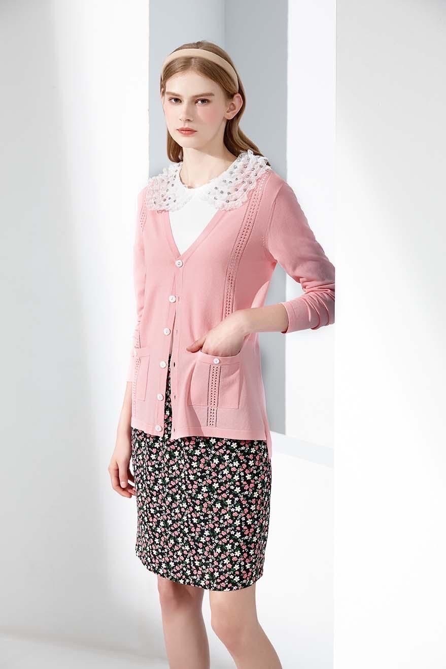 OL亮麗時尚水鑽造型領片甜美棉T上衣S6531