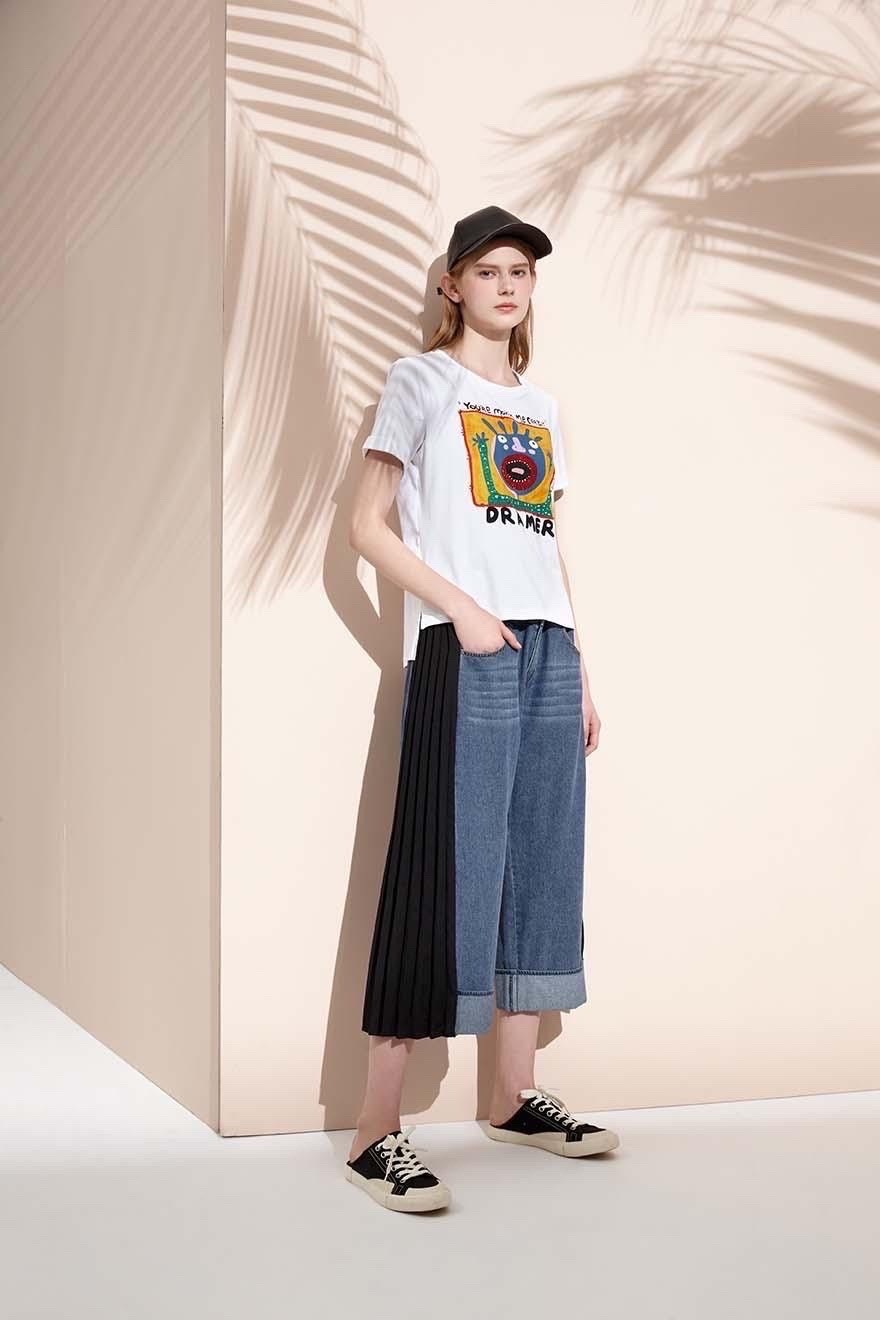 時尚彩繪水鑽塗鴉印花前短後長修身棉T S6681