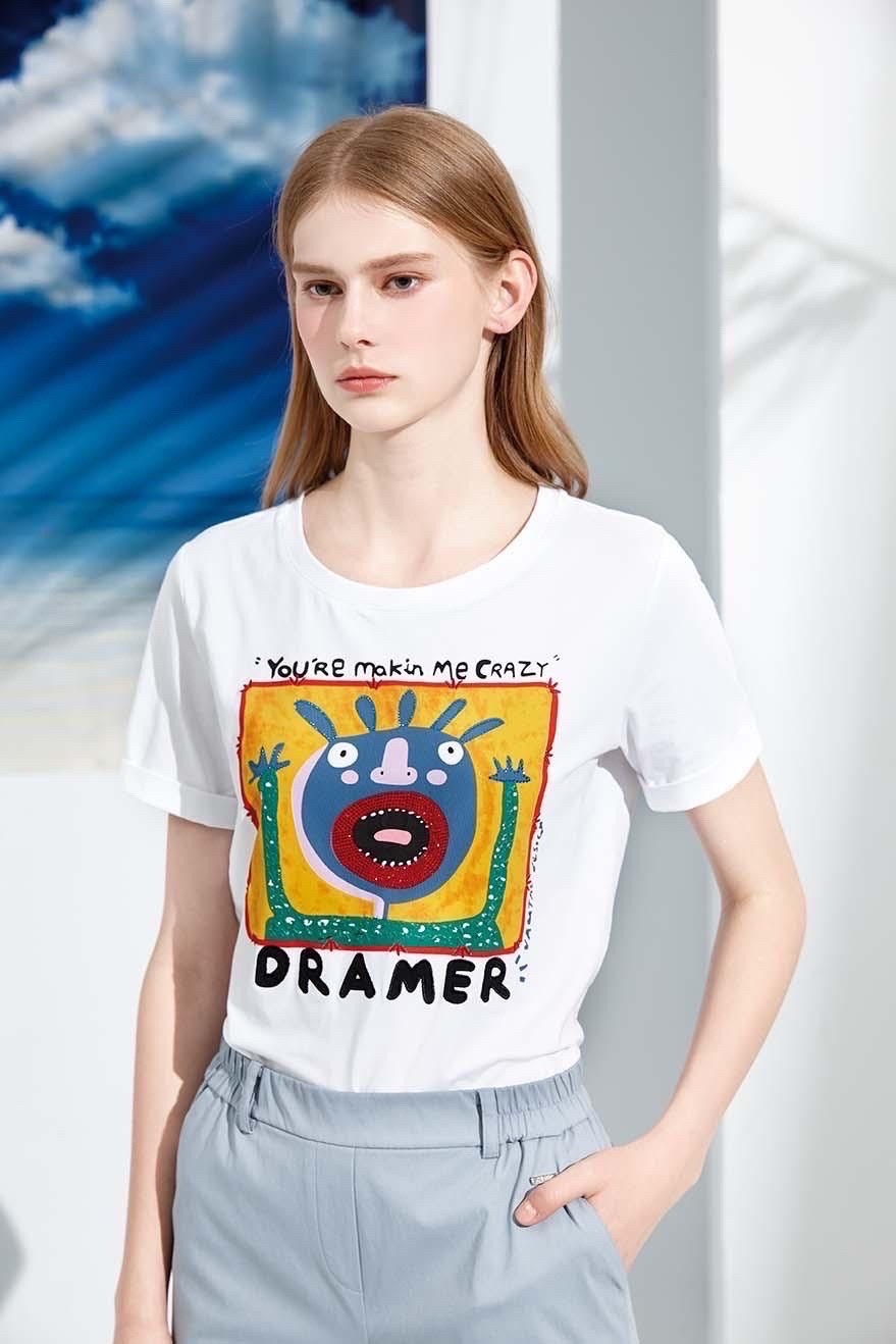 時尚彩繪水鑽塗鴉印花前短後長修身棉T S6681