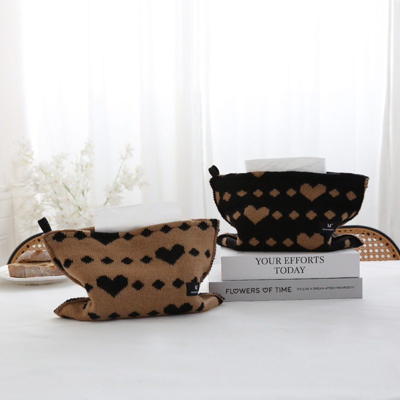 《2303》黑白愛心針織珠珠面紙套