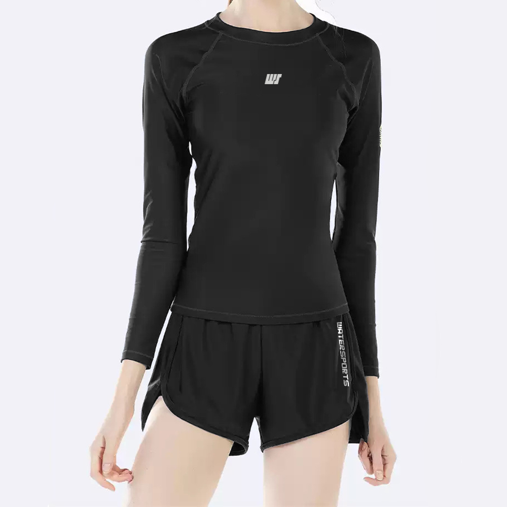 少女/女士長袖游泳防曬上衣內襯運動內衣 - 黑