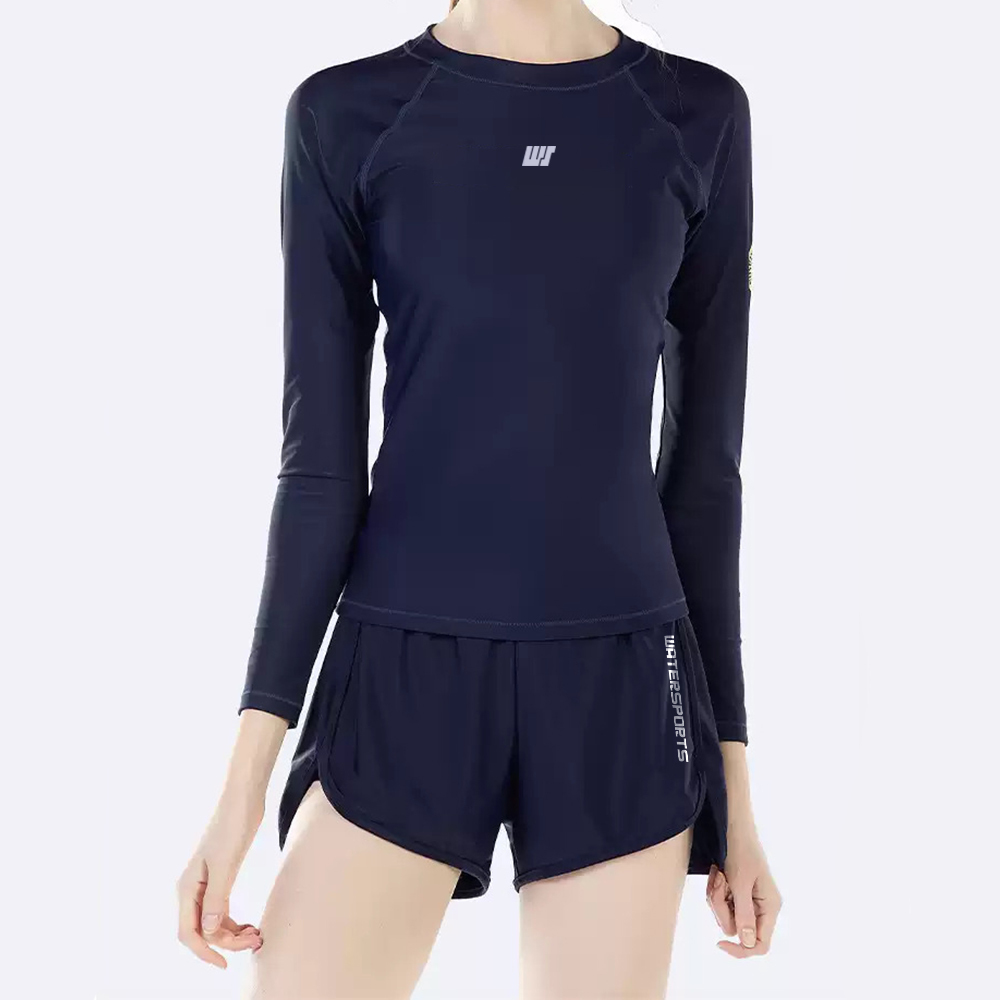 少女/女士長袖游泳防曬上衣內襯運動內衣 - 深藍