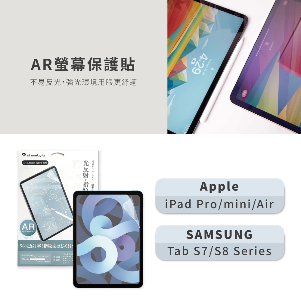 iPad AR螢幕保護貼 - 防反光低反射增透防指紋 - 平板/電腦保護殼 - 塑膠 白色