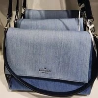 [S] KATE SPADE KA652 LEILA COLORBLOCK DENIM MEDIUM FLAP SHOULDER BAG,BLUE MULTI, 196021217067 (SKS635)