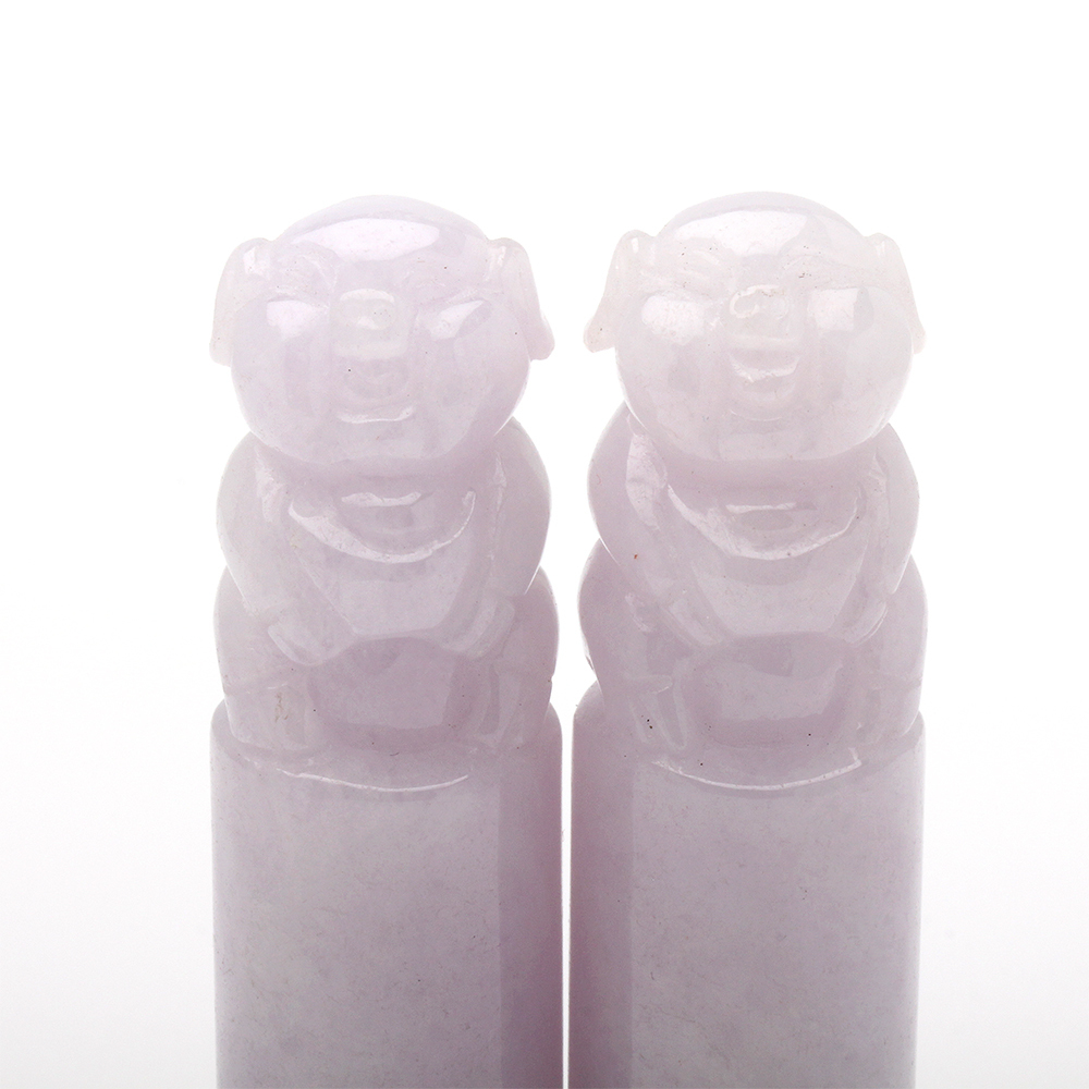 【雅紅珠寶】天然紫蘿蘭翡翠印章一對-十二生肖-豬-豬肥人富-O0044
