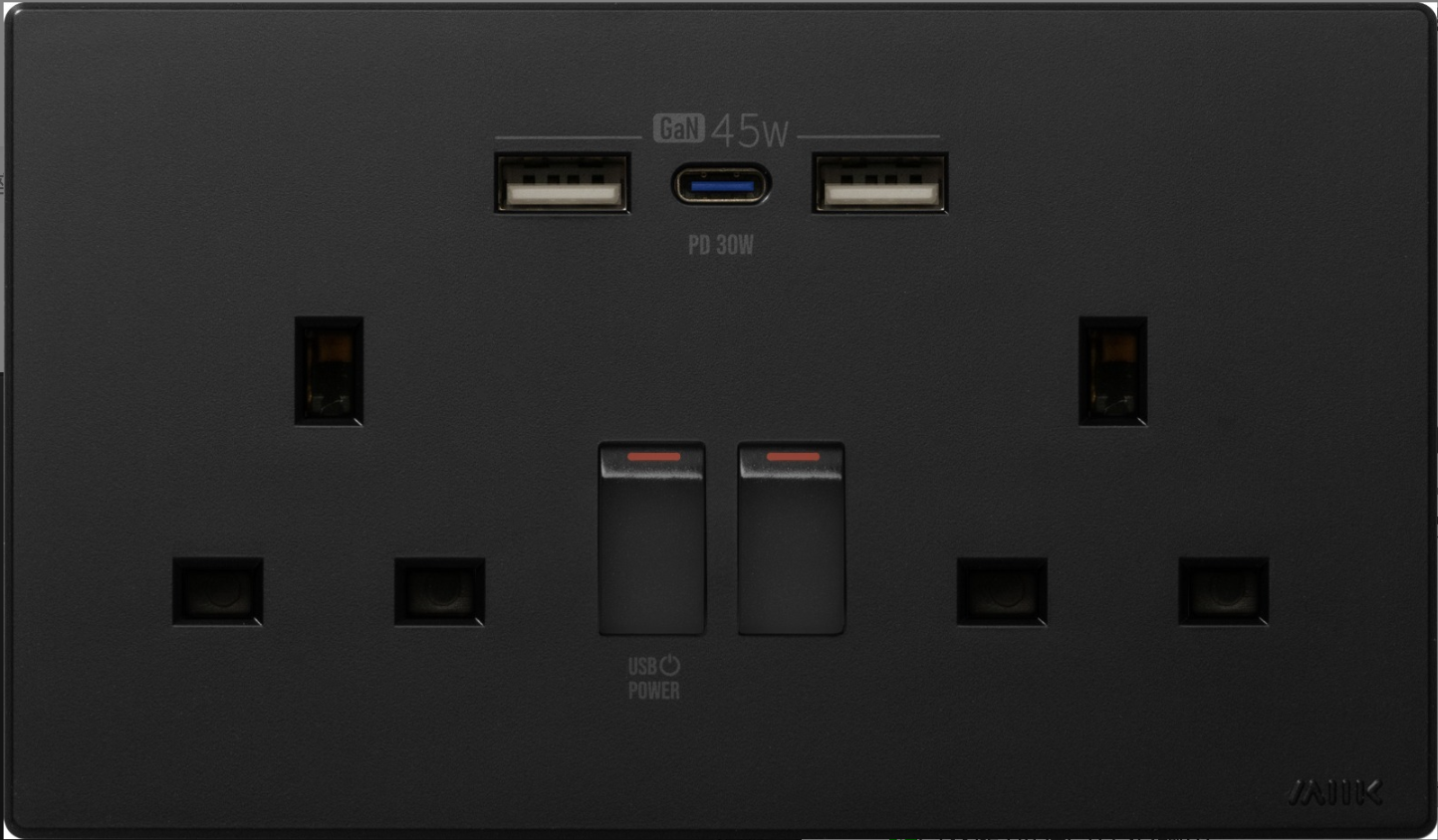 M2K GaN45W Type-C/USB 電制插座 (孖蘇) - 碳黑