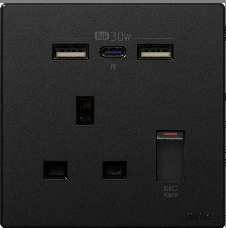 M2K GaN30W Type-C/USB 電制插座 (單蘇) - 碳黑