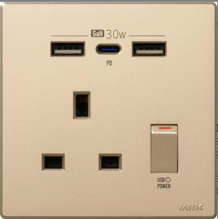M2K GaN30W Type-C/USB 電制插座 (單蘇) - 香濱金