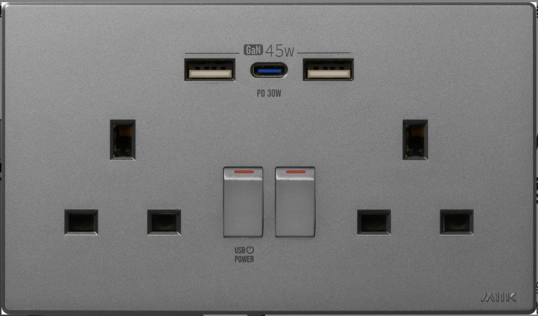 M2K GaN45W Type-C/USB 電制插座 (孖蘇) - 碳灰