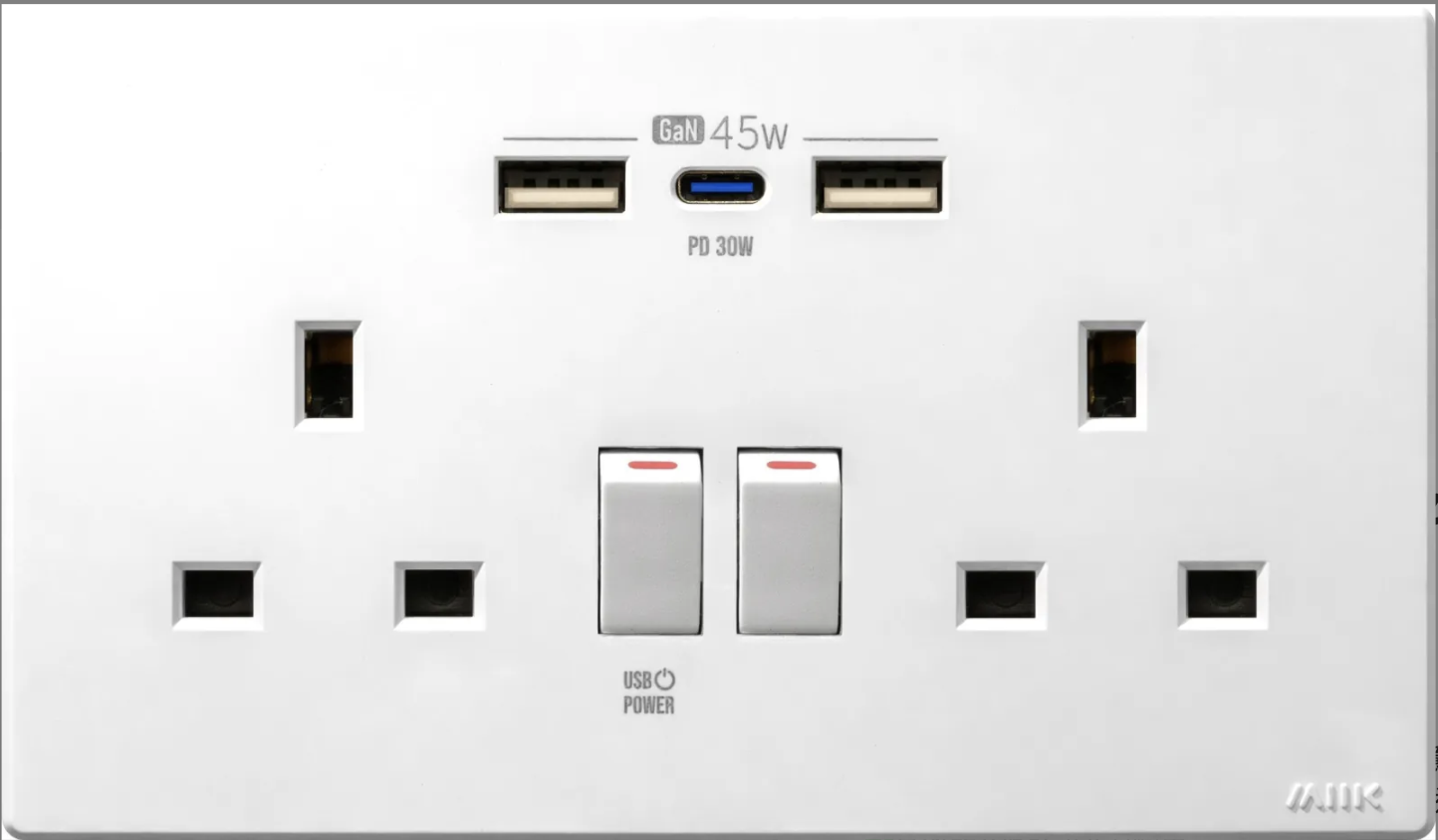 M2K GaN45W Type-C/USB 電制插座 (孖蘇) - 白色