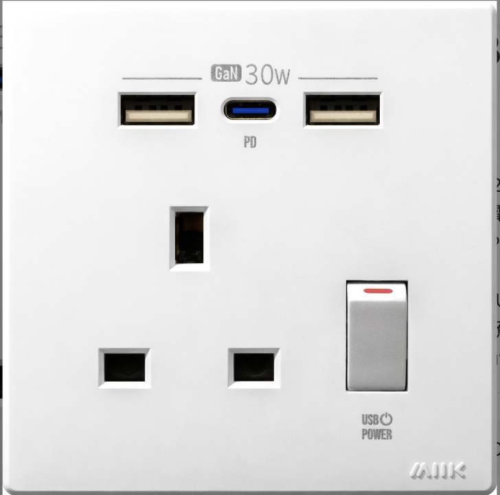 M2K GaN30W Type-C/USB 電制插座 (單蘇) - 白色