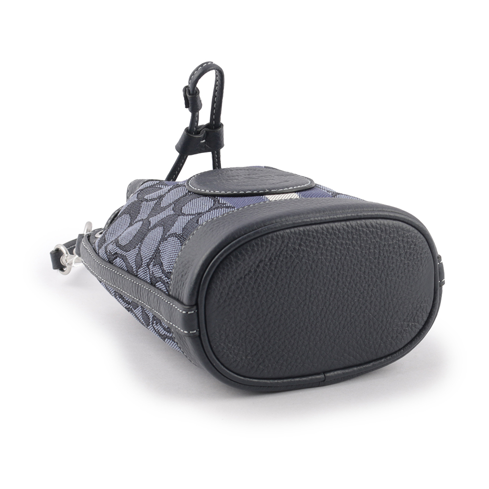 【COACH】Dempsey 緹花拼皮革條紋迷你水桶包(單寧藍/午夜藍)