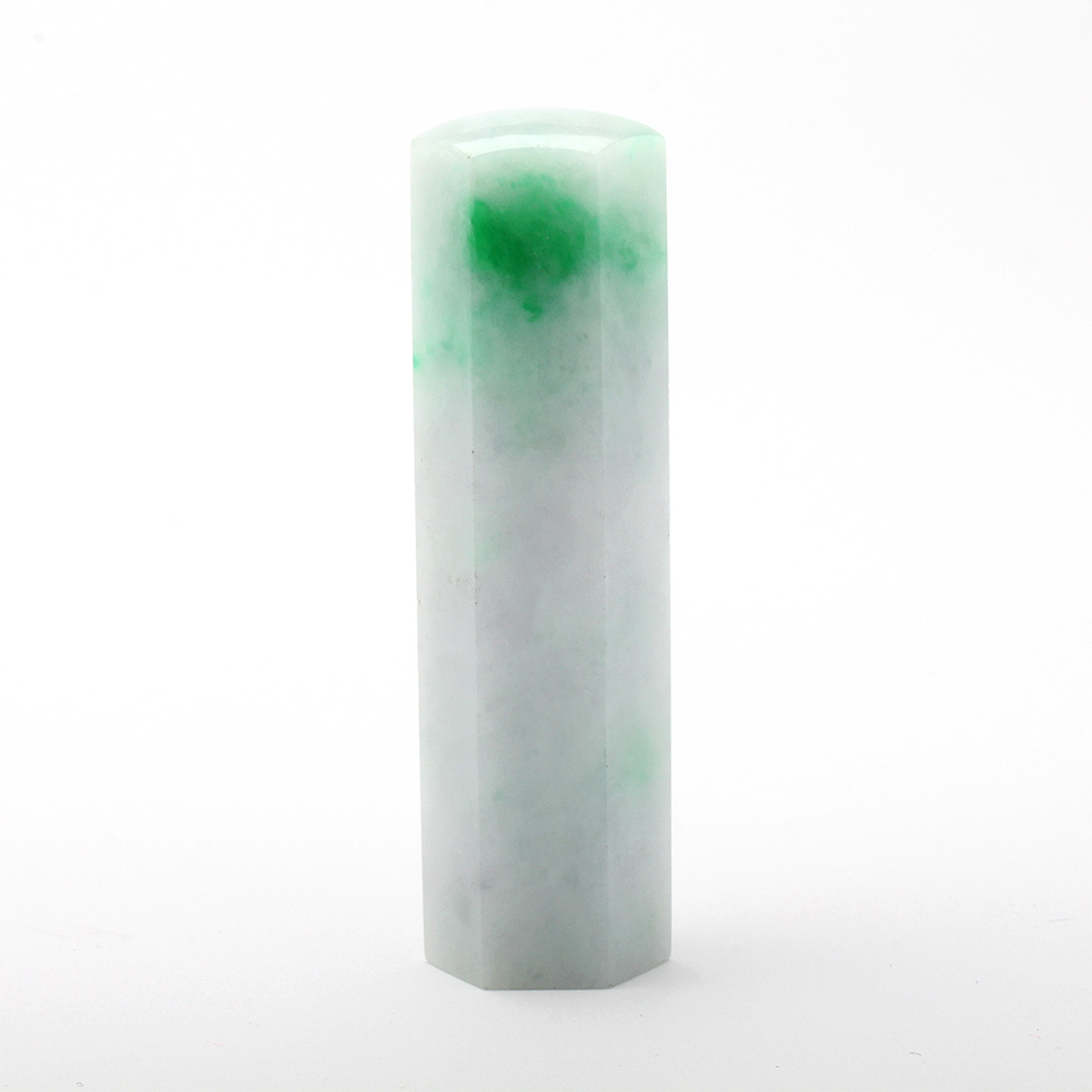 【雅紅珠寶】天然白翡飄綠翠開運印鑑-六角立體印章-直徑15mm-O0045