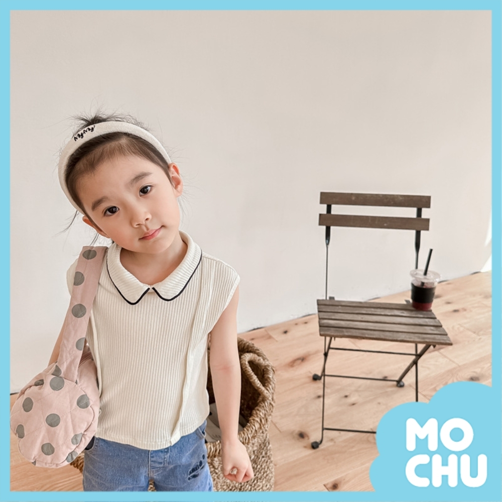 撞色翻領鈕扣無袖上衣(三色)