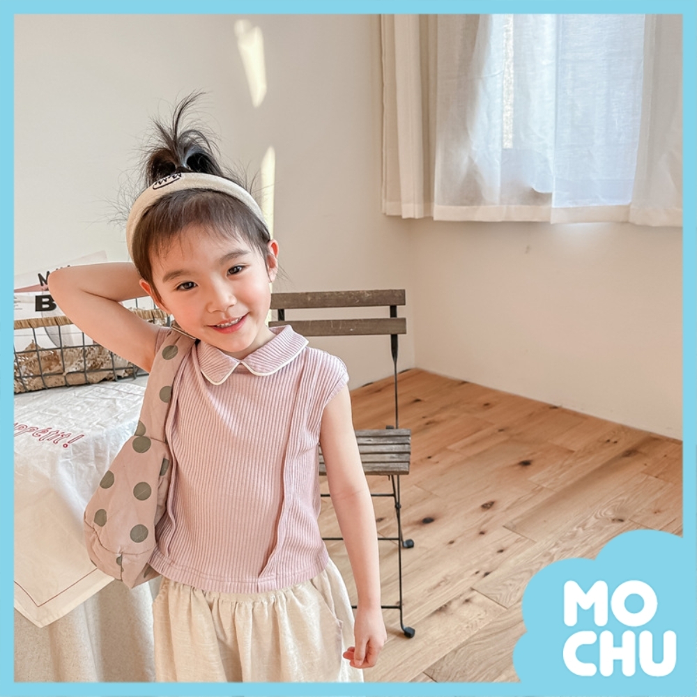 撞色翻領鈕扣無袖上衣(三色)