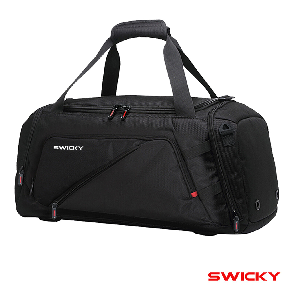 【SWICKY】 大容量潮流多功能旅行袋/雙肩背旅行袋/手提包/經典時尚款/運動包(黑)