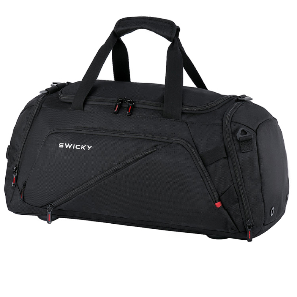 【SWICKY】 大容量潮流多功能旅行袋/雙肩背旅行袋/手提包/經典時尚款/運動包(黑)