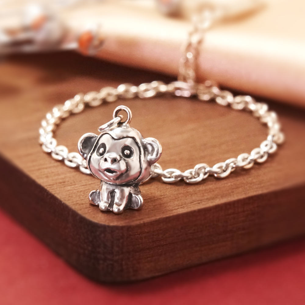玉猴騰祥 猴寶寶兒童手鍊(細版) 猴年生肖送禮 925純銀手鍊