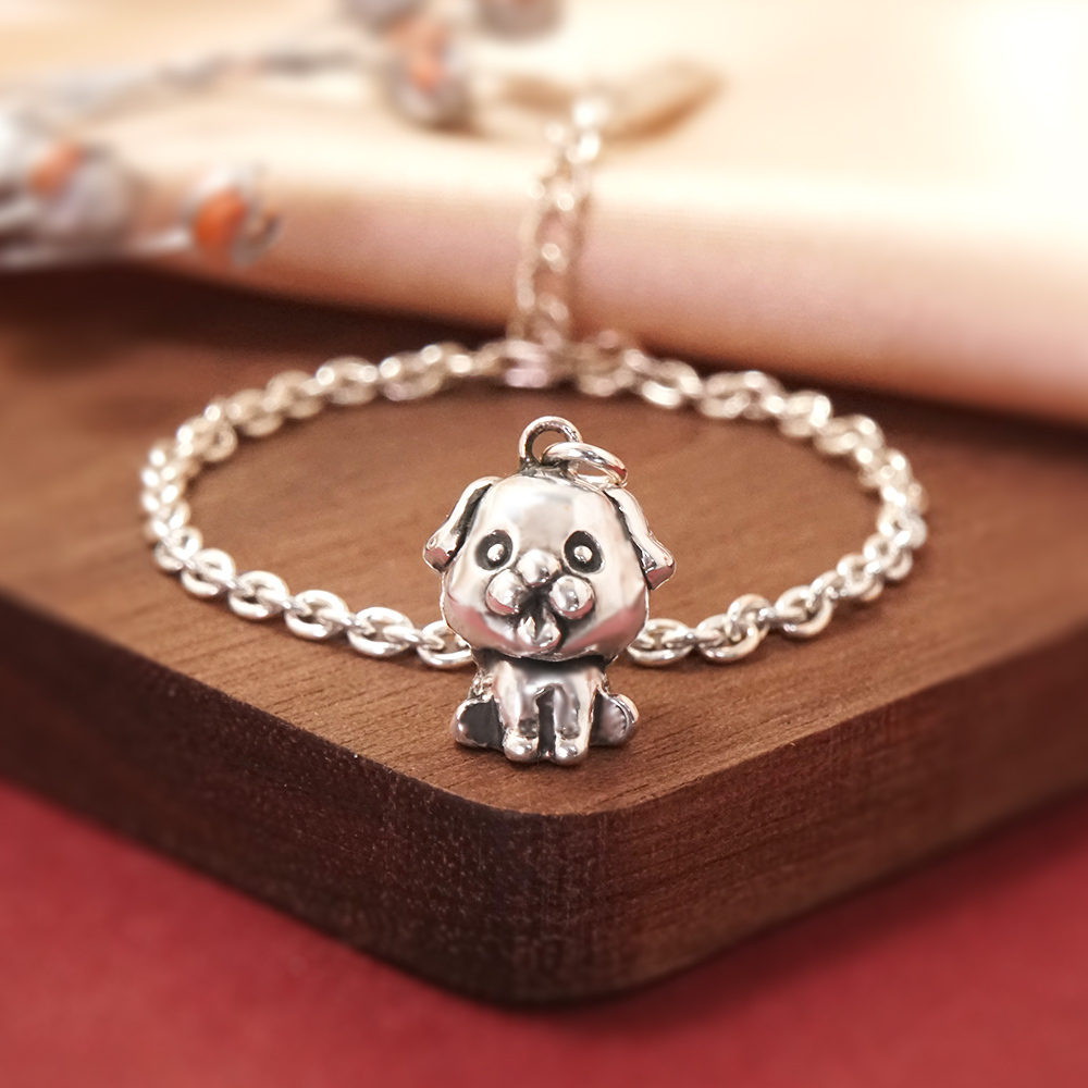 犬迎五福 狗寶寶兒童手鍊(細版) 狗年生肖送禮 925純銀手鍊